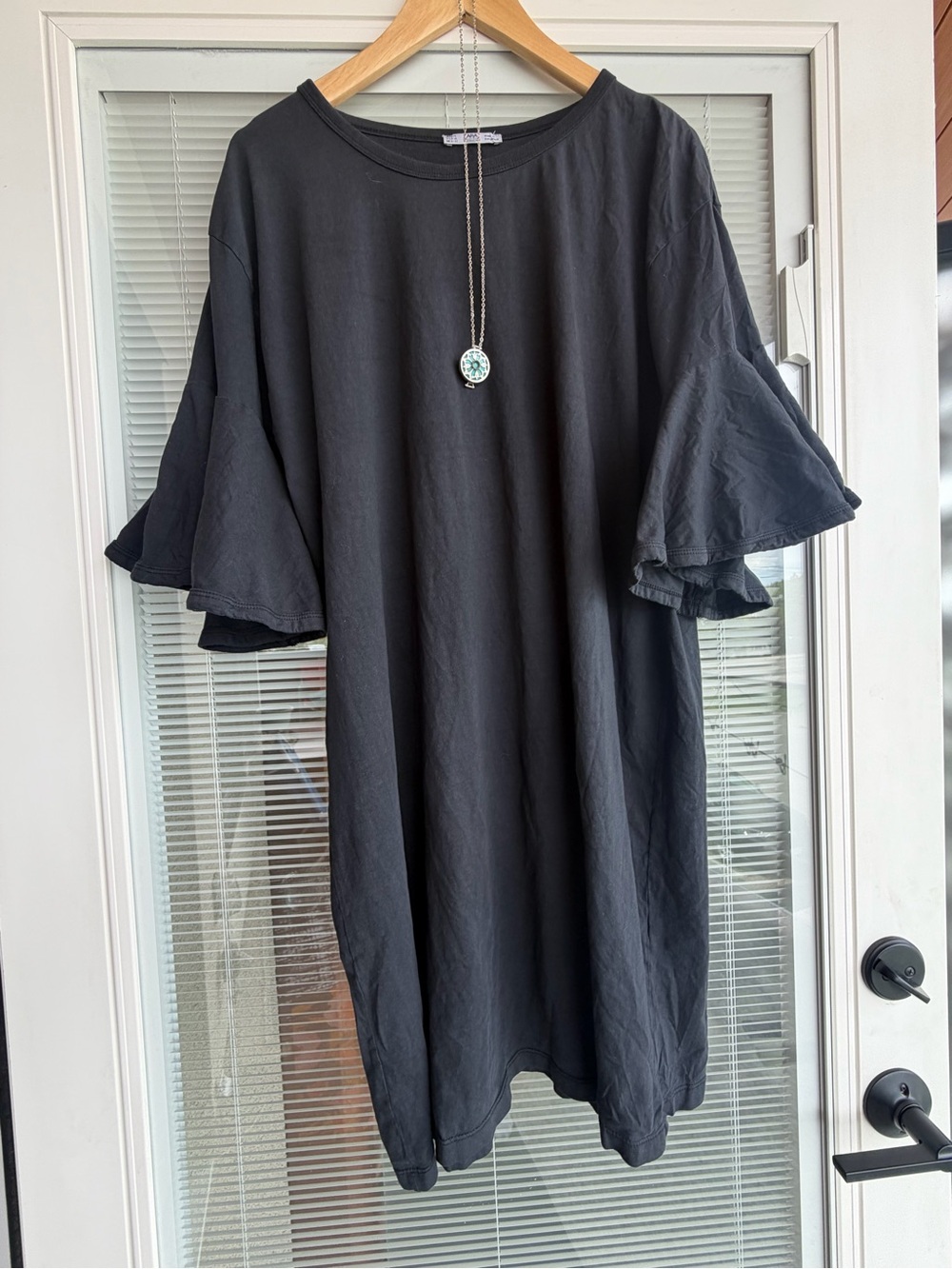 Zara Black Ruffle Sleeve Tee Dress
